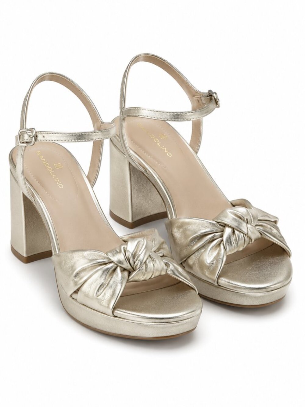 Women 9M Gold Metallic Platform Block Heel Sandals Bandolino Prezley 3  NIB